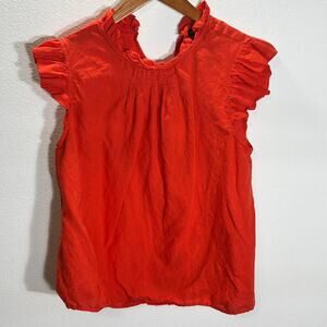 Marc New York Andrew Marc Orange Linen Cotton Ruffle Blouse Top Size L